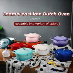 EDGING CASTING Enameled Cast Iron Covered 5.5 Quart Dutch Oven with Dual Handle, White