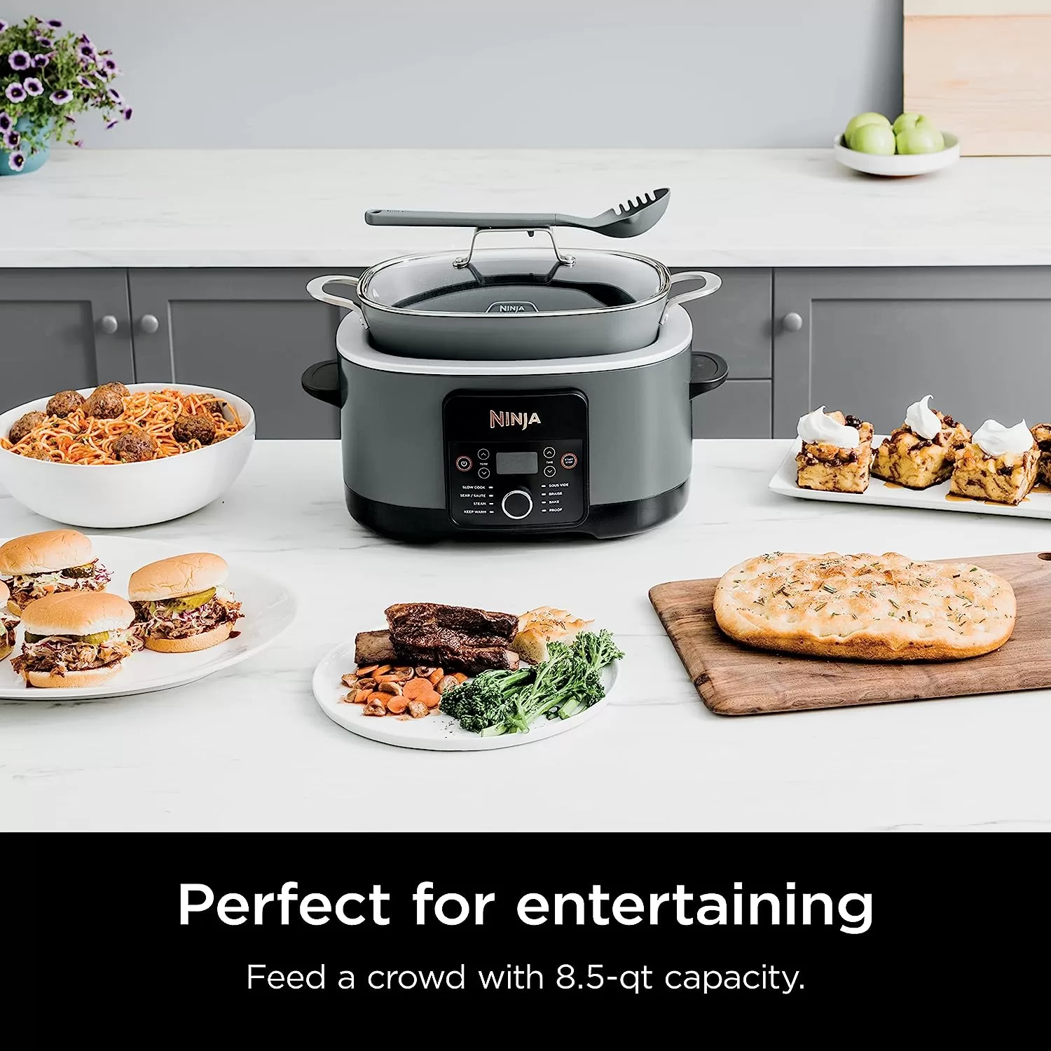 Ninja MC1001 Foodi PossibleCooker PRO 8.5 Quart Multi-Cooker, with 8-in-1 Slow Cooker, Sea Salt Gray
