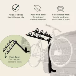 Retrospec Lenox 2-5 - Bike Hitch Rack for Cars, Trucks, SUVs with 2” Hitch | Foldable Steel Frame