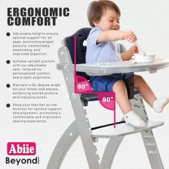 Abiie Beyond Junior Wooden High Chair with Tray. The Perfect Adjustable Baby Highchair Solution - Natural Wood/Black Cushion