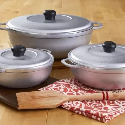 IMUSA USA Traditional Colombian Natural Caldero 3-Piece(1.5/3.5/7.0 Quart) Dutch Oven Set, Silver, Small
