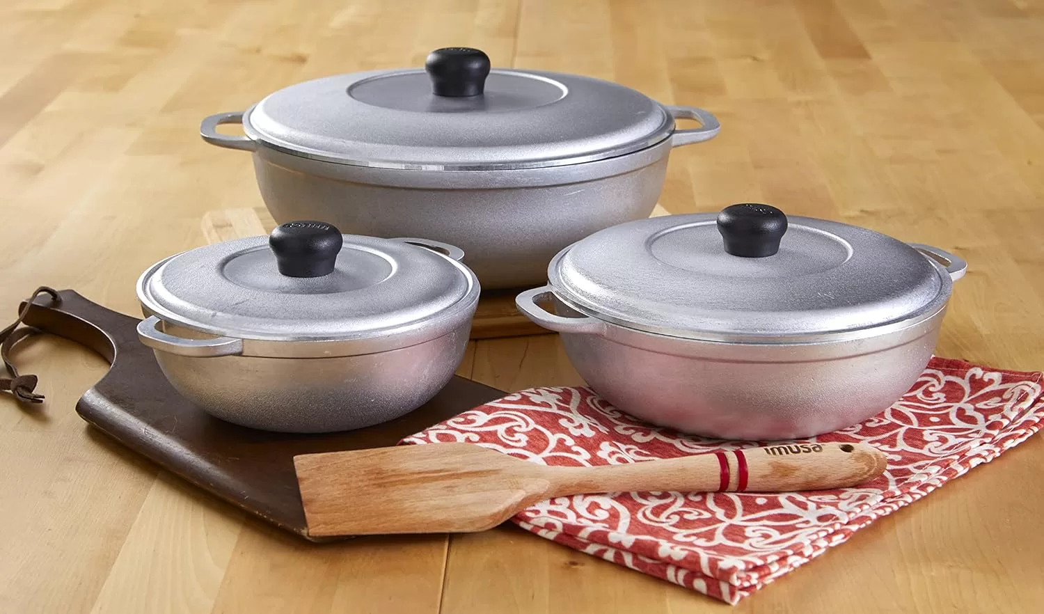 IMUSA USA Traditional Colombian Natural Caldero 3-Piece(1.5/3.5/7.0 Quart) Dutch Oven Set, Silver, Small