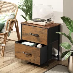 WLIVE Nightstand, 2 Drawer Dresser for Bedroom, Small Dresser with 2 Drawers, Rustic Brown Wood Grain Print