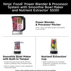 Ninja SS351 Foodi Power Blender & Processor System 1400 WP Smoothie Bowl Maker & Nutrient Extractor, Silver