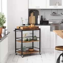 VASAGLE Industrial Bar Cart for The Home, Serving Cart with Wheels and Handle, Rustic Brown and Black ULRC72X