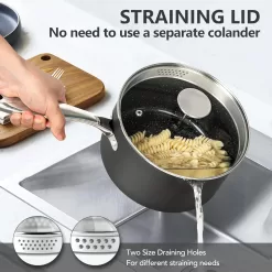 MICHELANGELO 3 Quart Saucepan with Lid, Hard Anodized Nonstick Sauce Pan - 3 Qt Sauce Pan