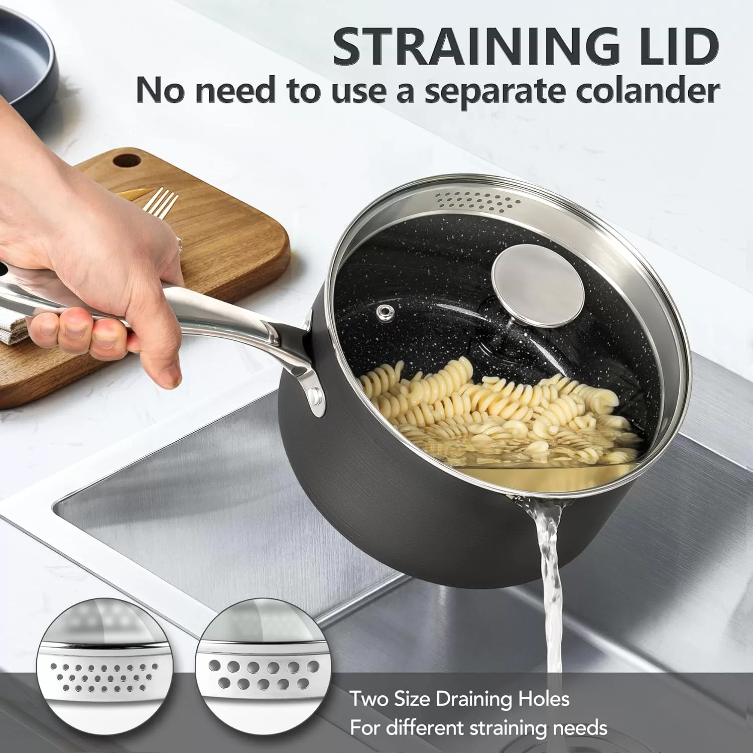 MICHELANGELO 3 Quart Saucepan with Lid, Hard Anodized Nonstick Sauce Pan - 3 Qt Sauce Pan