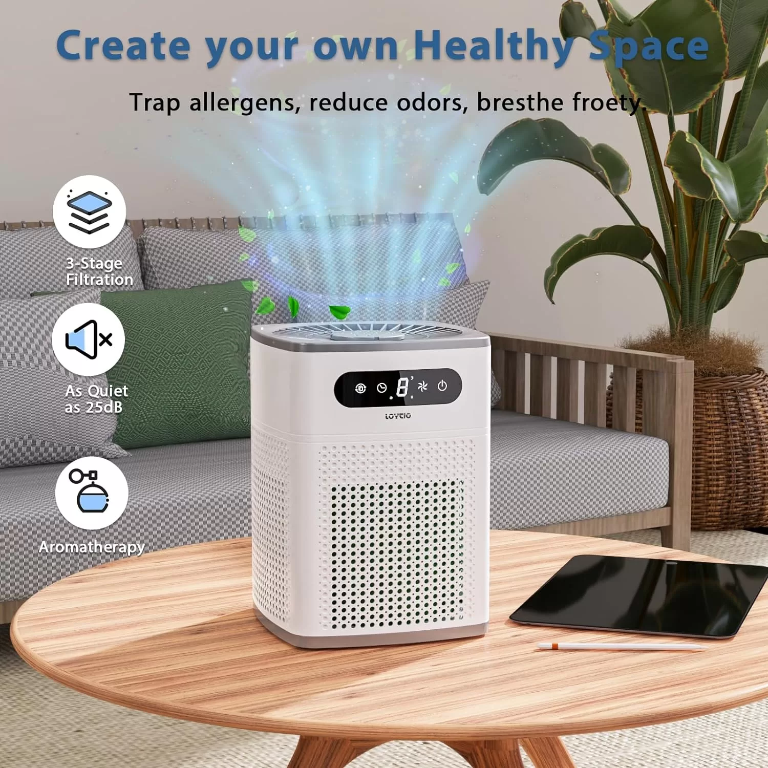 Air Purifiers for Home, H13 True HEPA Filter for Home large Room, White