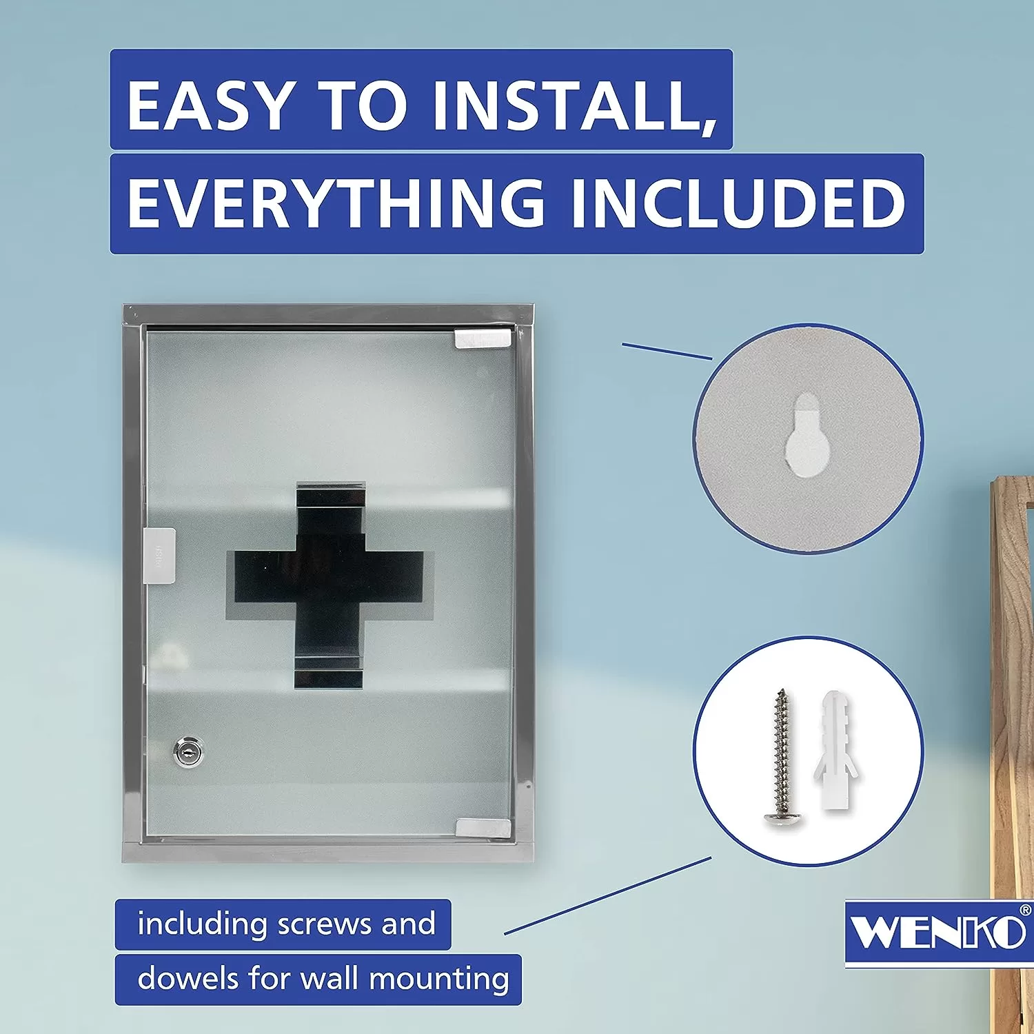 WENKO Medicine Cabinet with Lock, Wall mounted Bathroom Storage, Hanging Medical Cabinet