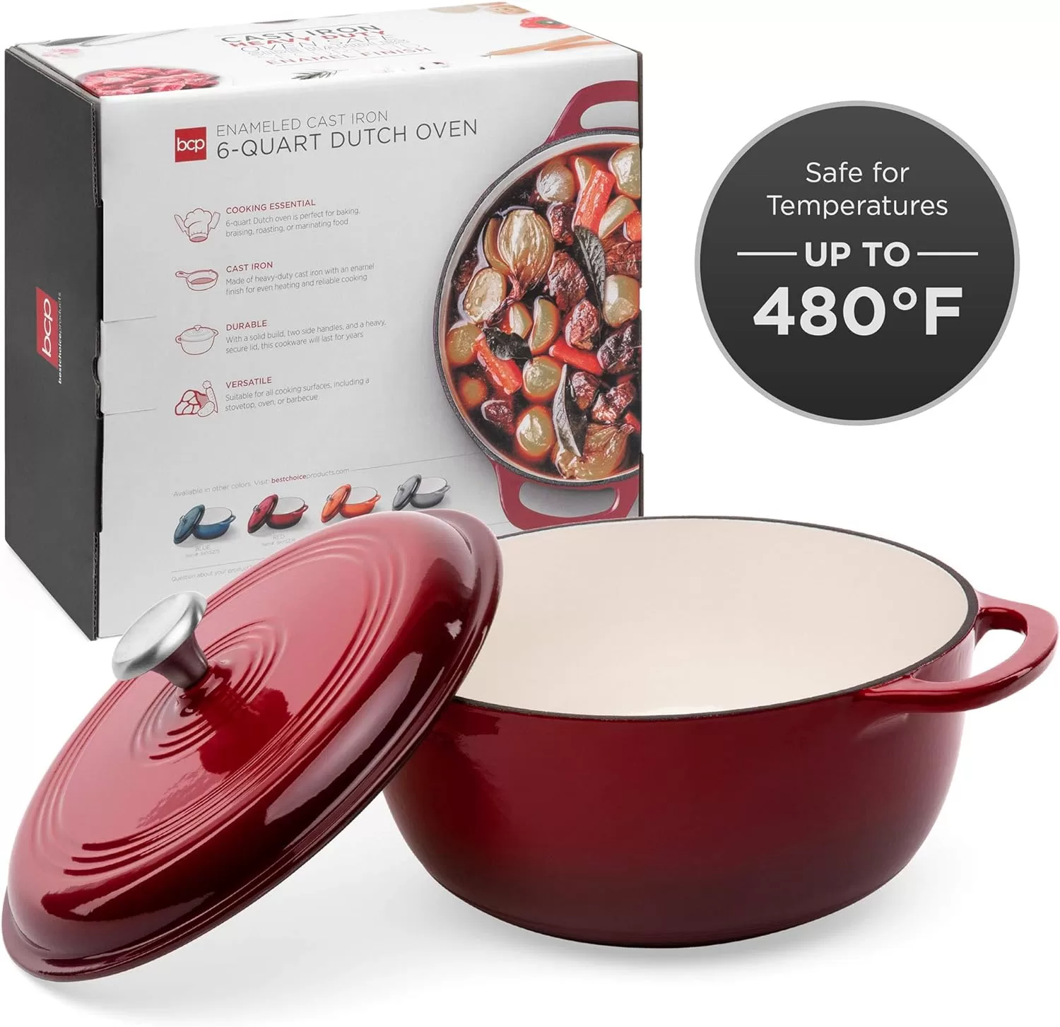 Best Choice Products 6qt Ceramic Non-Stick Heavy-Duty Cast Iron Dutch Oven w/Enamel Coating, Red