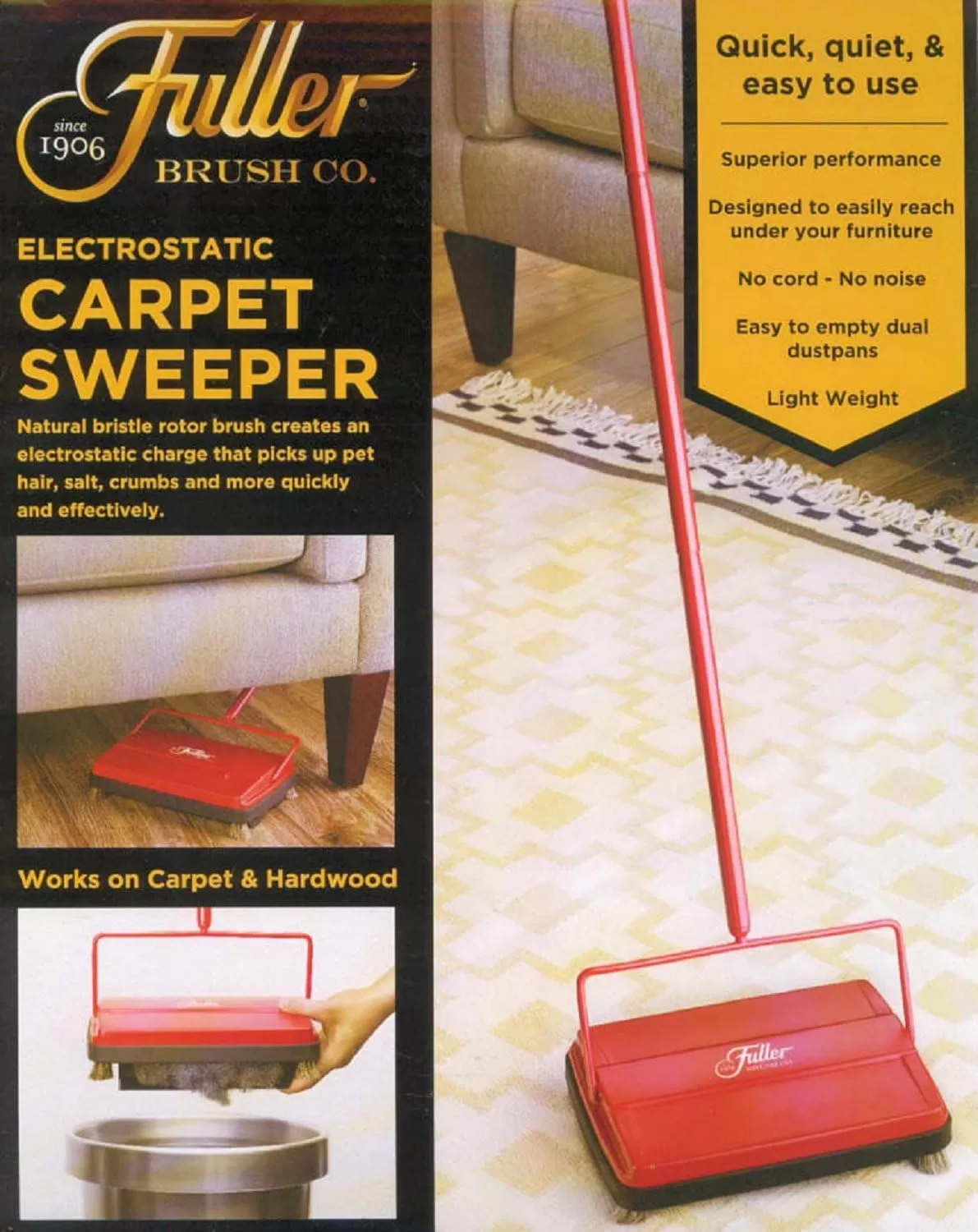 Fuller Brush 17052 Electrostatic Carpet & Floor Sweeper - 9" Cleaning Path - Red