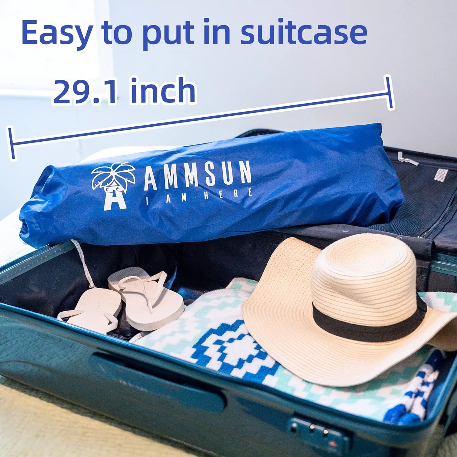 AMMSUN 6.5ft twice folded Portable beach umbrella with sand anchor windproof