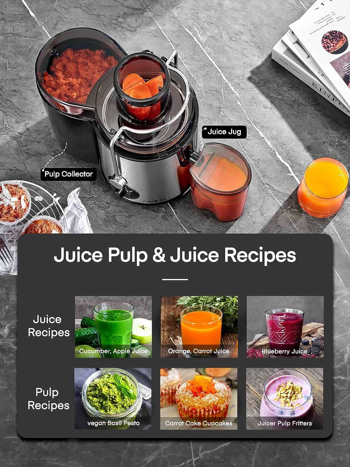 Juicer Machines, Aiheal Juicer Whole Fruit and Vegetables with 3 Speed Control, Centrifugal Juicer