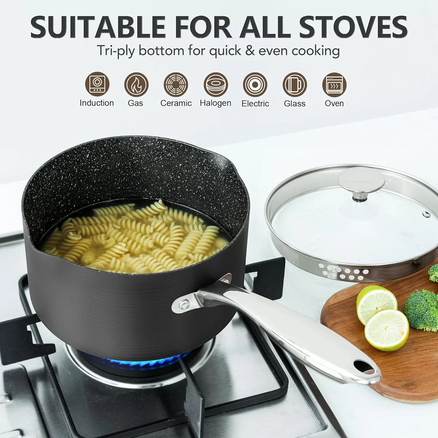 MICHELANGELO 3 Quart Saucepan with Lid, Hard Anodized Nonstick Sauce Pan - 3 Qt Sauce Pan