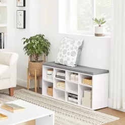 VASAGLE Shoe Bench with Cushion, Storage Bench with Padded Seat, Entryway Bench, White and Gray ULHS10WT