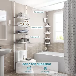 ALLZONE Rustproof Shower Caddy Corner for Bathroom, 56 to 114 Inch, White