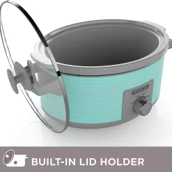 BLACK+DECKER 7 Quart Dial Control Slow Cooker with Built in Lid Holder, Teal Pattern