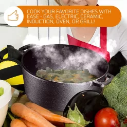 Bruntmor 2-in-1, 5 Quart Pre-seasoned Cast Iron Dutch Oven With Double Handles, 1.6 Quart Skillet