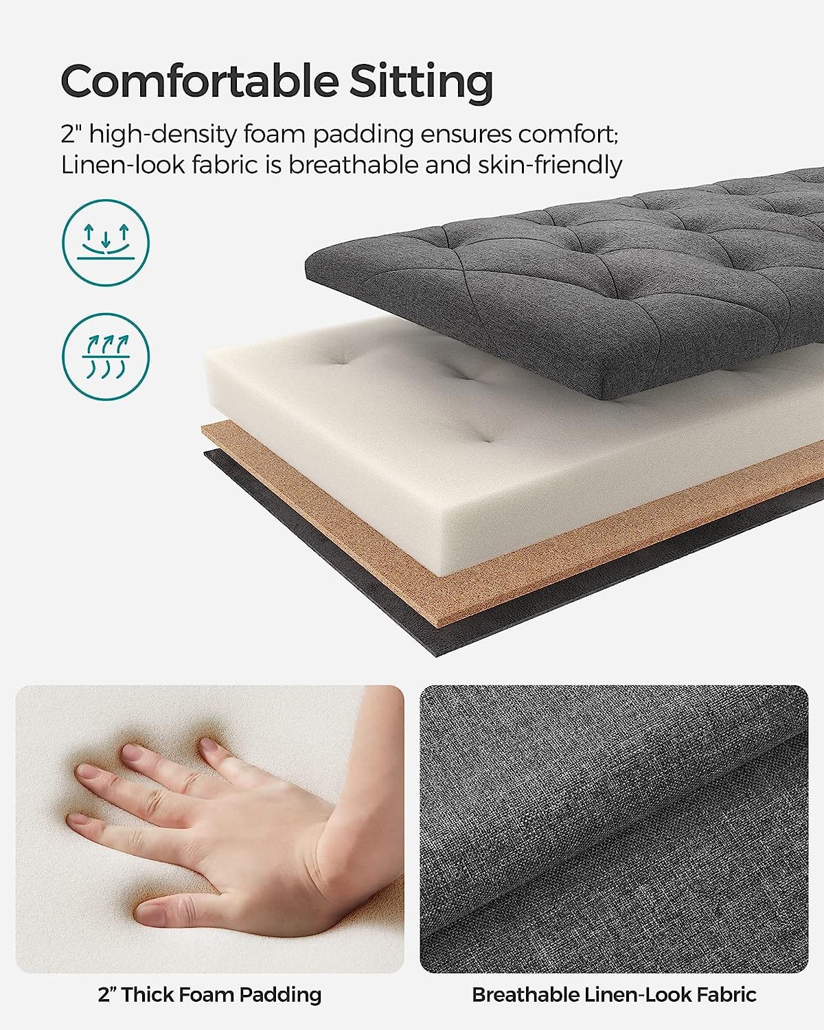 SONGMICS Storage Ottoman Bench, Bench with Storage, for Entryway, Bedroom, Living Room, Dark Gray ULSF088G01