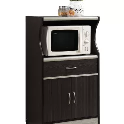 Hodedah Microwave Cart with One Drawer, Two Doors, and Shelf for Storage, Chocolate Grey