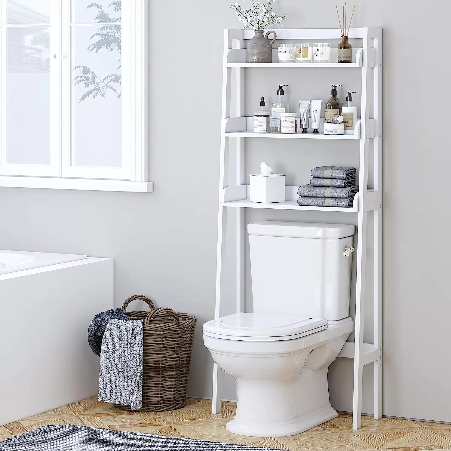 UTEX 3-Shelf Bathroom Organizer Over The Toilet, 3-Tier Shelf, Spacesaver (White)