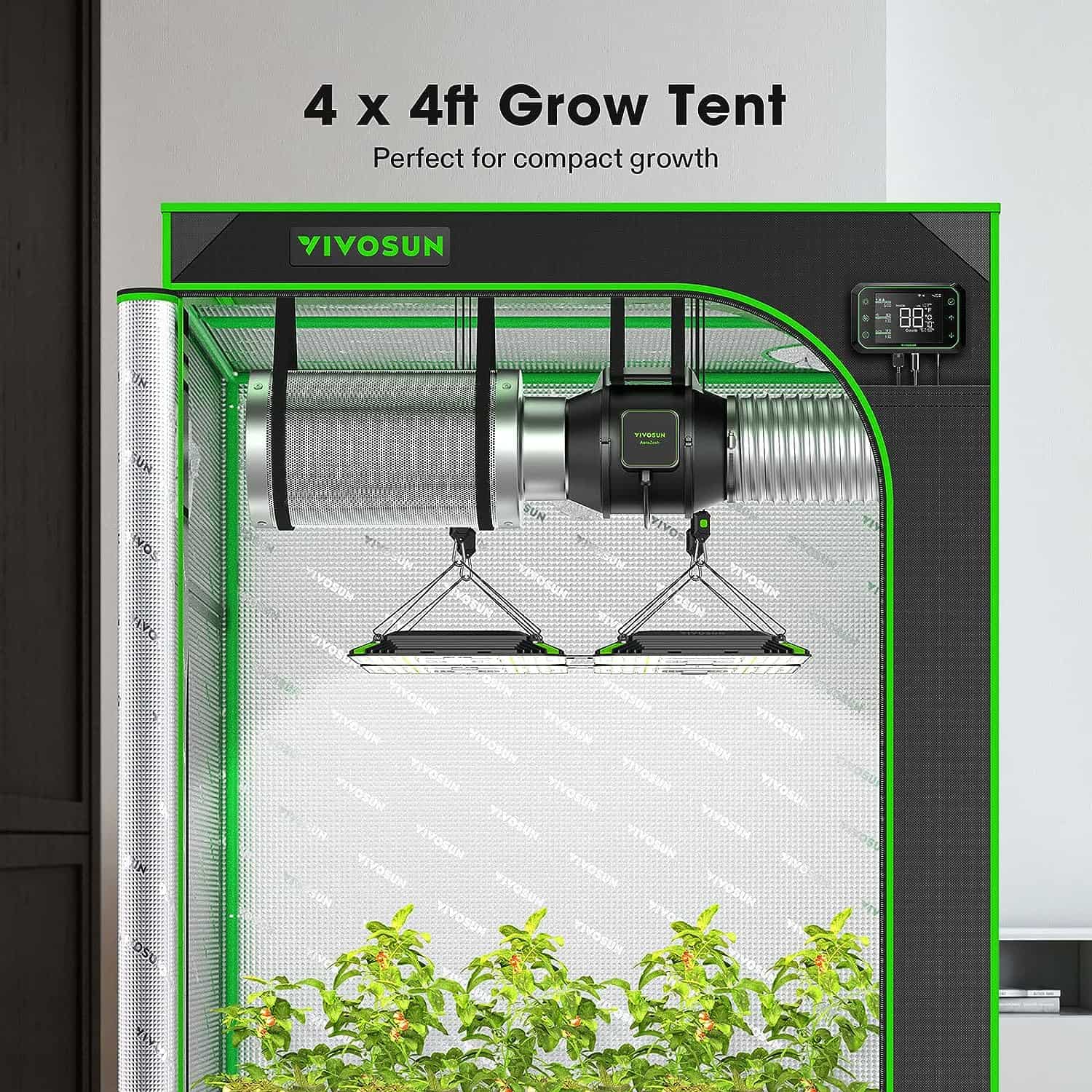 VIVOSUN S448 4x4 Grow Tent, 48"x48"x80" High Reflective Mylar with Observation Window