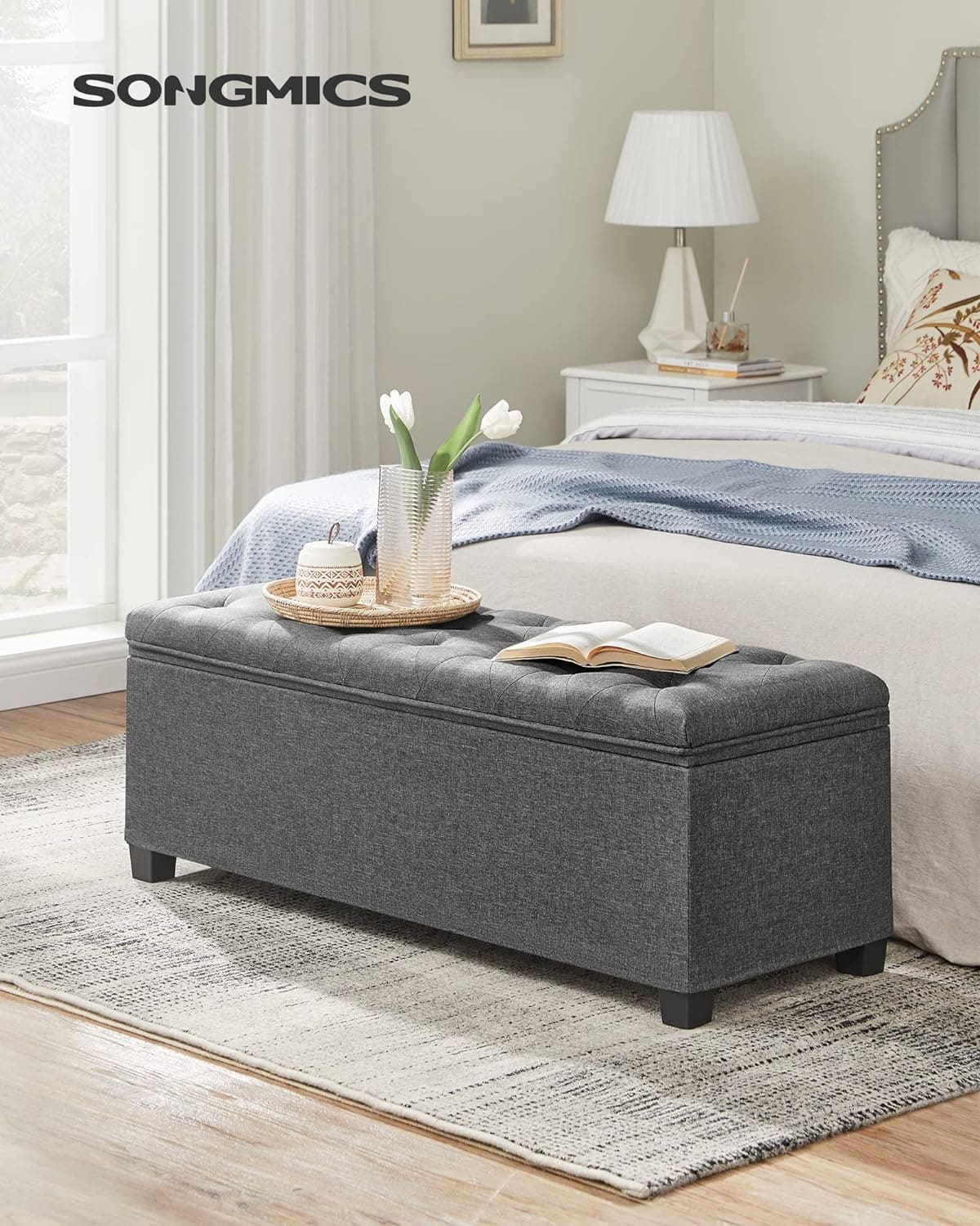 SONGMICS Storage Ottoman Bench, Bench with Storage, for Entryway, Bedroom, Living Room, Dark Gray ULSF088G01