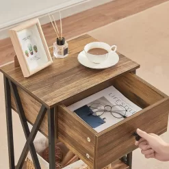 VECELO Night Stands for Bedroom Nightstand Bedside End Tables with Drawer Storage, (Set of 2), Rustic Brown