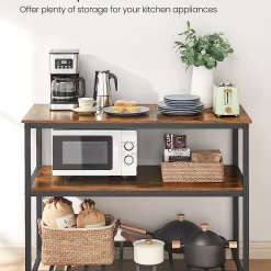 VASAGLE Kitchen Island with 3 Shelves, 47.2 Inches Kitchen Shelf with Large Worktop, Rustic Brown and Black UKKI01BX