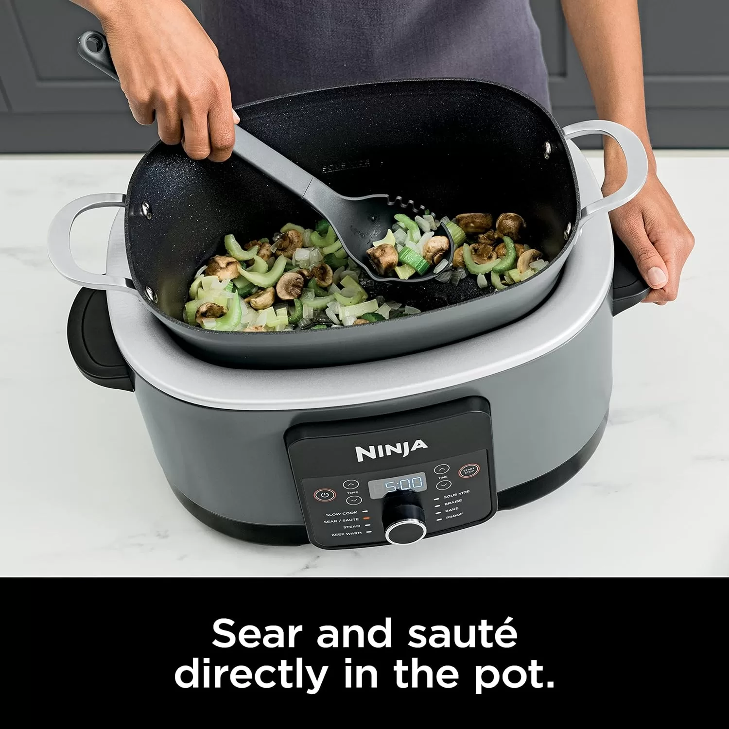 Ninja MC1001 Foodi PossibleCooker PRO 8.5 Quart Multi-Cooker, with 8-in-1 Slow Cooker, Sea Salt Gray