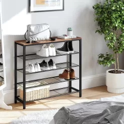 VASAGLE INDESTIC Shoe Rack, Shoe Organizer for Closet with 4 Mesh Shelves and Large Top for Bags ULBS015B03