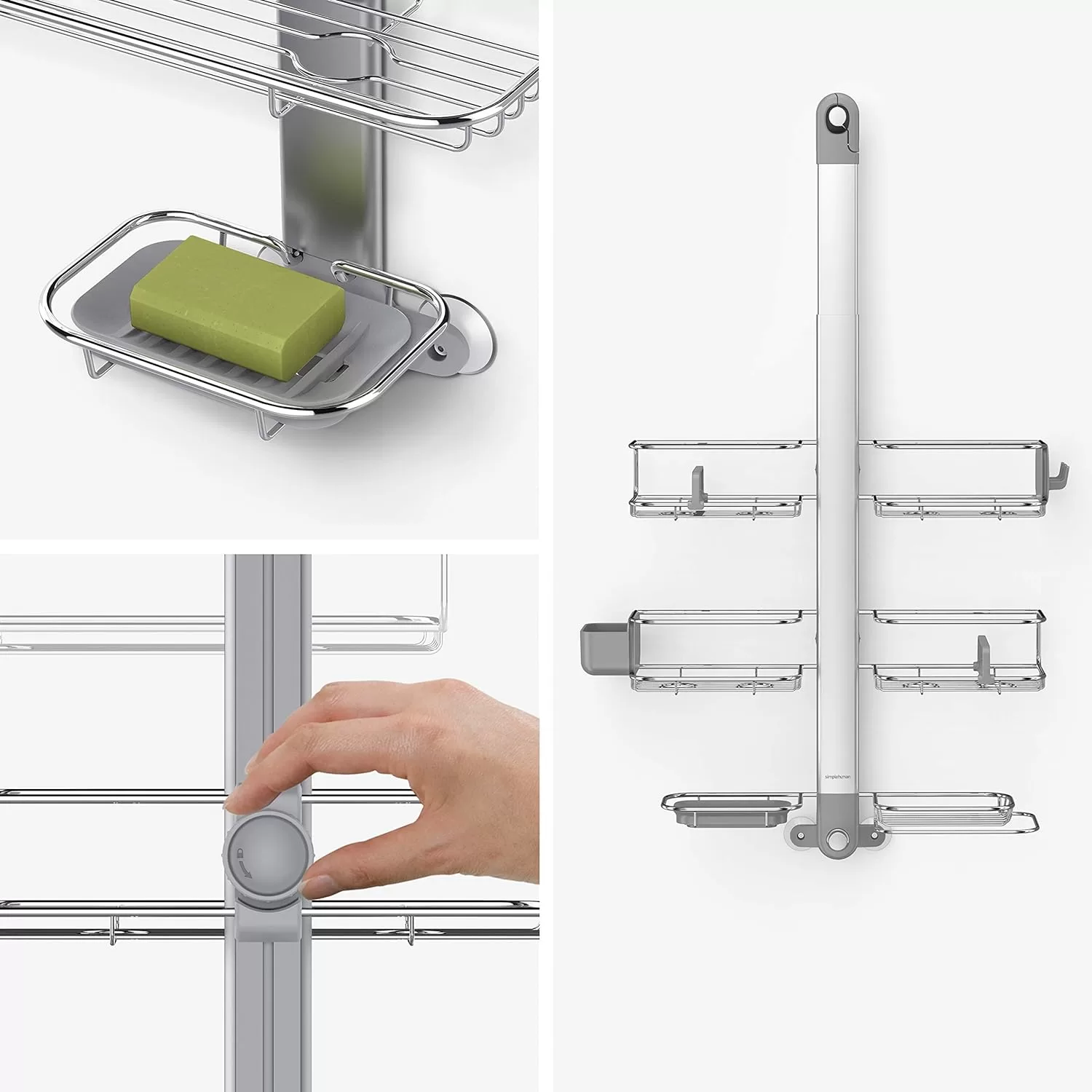 Simplehuman Adjustable and Extendable Shower Caddy XL, Stainless Steel and Anodized Aluminum