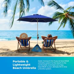 BEACHBUB All-In-One Beach Umbrella System. Includes 7.5 foot (50+ UPF) Umbrella, Oversize Bag, Base & Accessory Kit