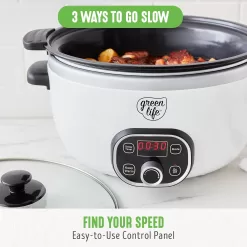 GreenLife Cook Duo Healthy Ceramic Nonstick Programmable 6 Quart Family-Sized Slow Cooker, White