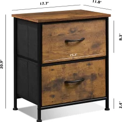 WLIVE Nightstand, 2 Drawer Dresser for Bedroom, Small Dresser with 2 Drawers, Rustic Brown Wood Grain Print