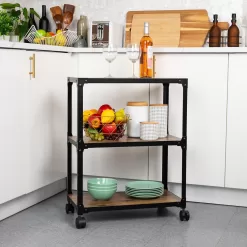 Mind Reader Woodland Collection, Rolling 3-Tier Kitchen Microwave Cart, 23