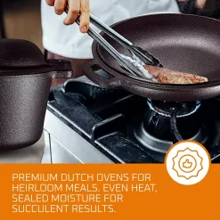 Bruntmor 2-in-1, 5 Quart Pre-seasoned Cast Iron Dutch Oven With Double Handles, 1.6 Quart Skillet