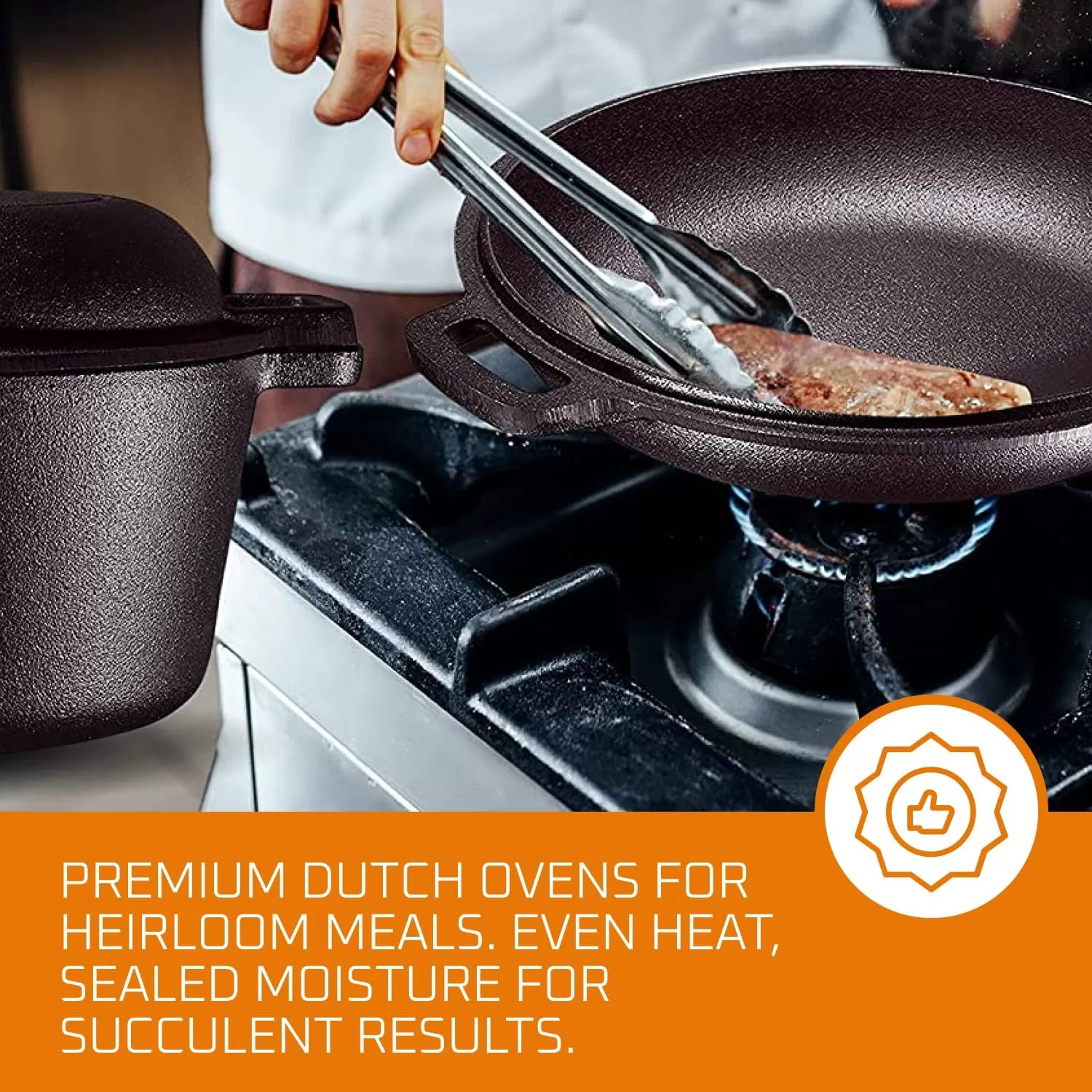 Bruntmor 2-in-1, 5 Quart Pre-seasoned Cast Iron Dutch Oven With Double Handles, 1.6 Quart Skillet