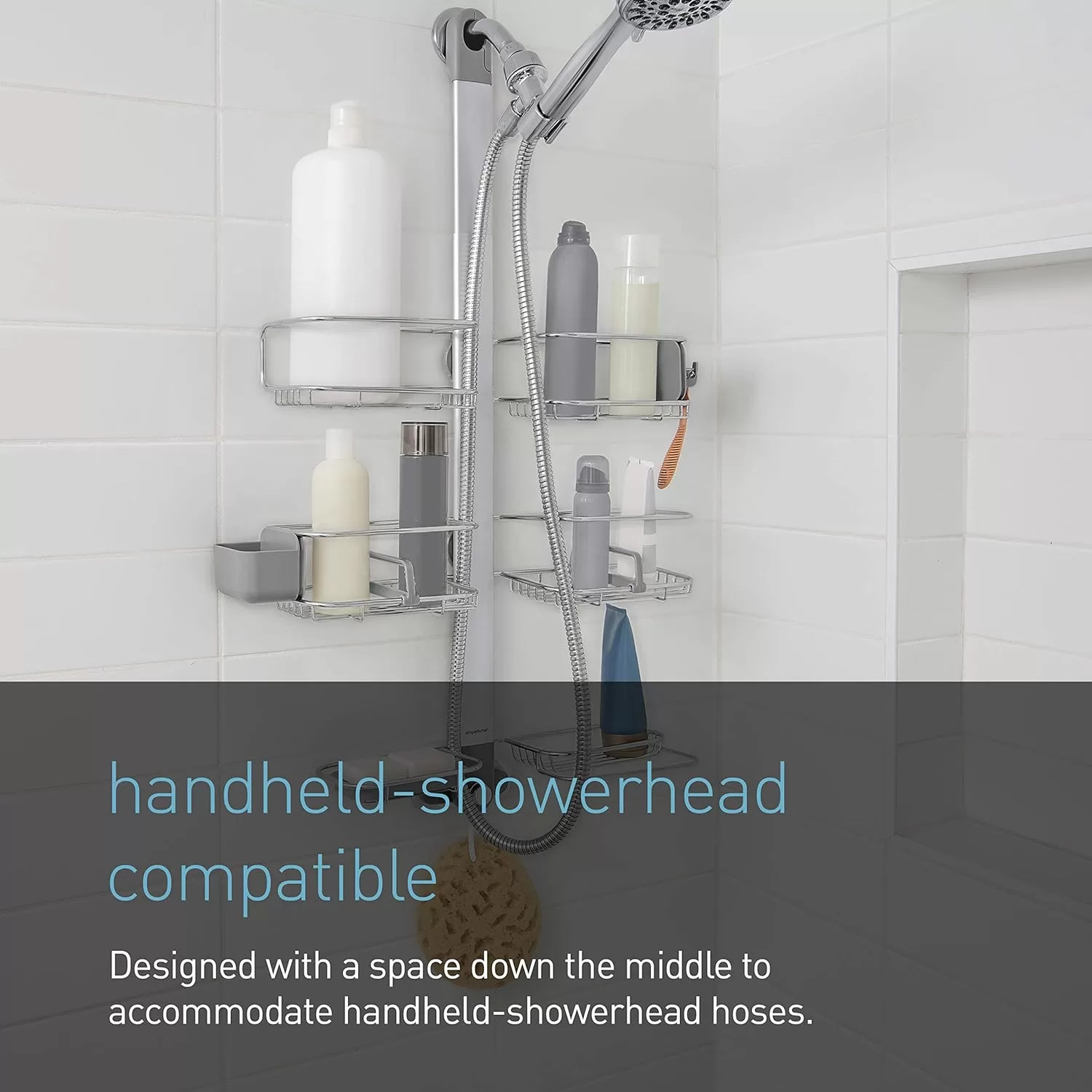 Simplehuman Adjustable and Extendable Shower Caddy XL, Stainless Steel and Anodized Aluminum