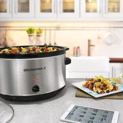 Elite Gourmet Stainless Steel Slow Cooker, 8.5 Quart,MST-900V