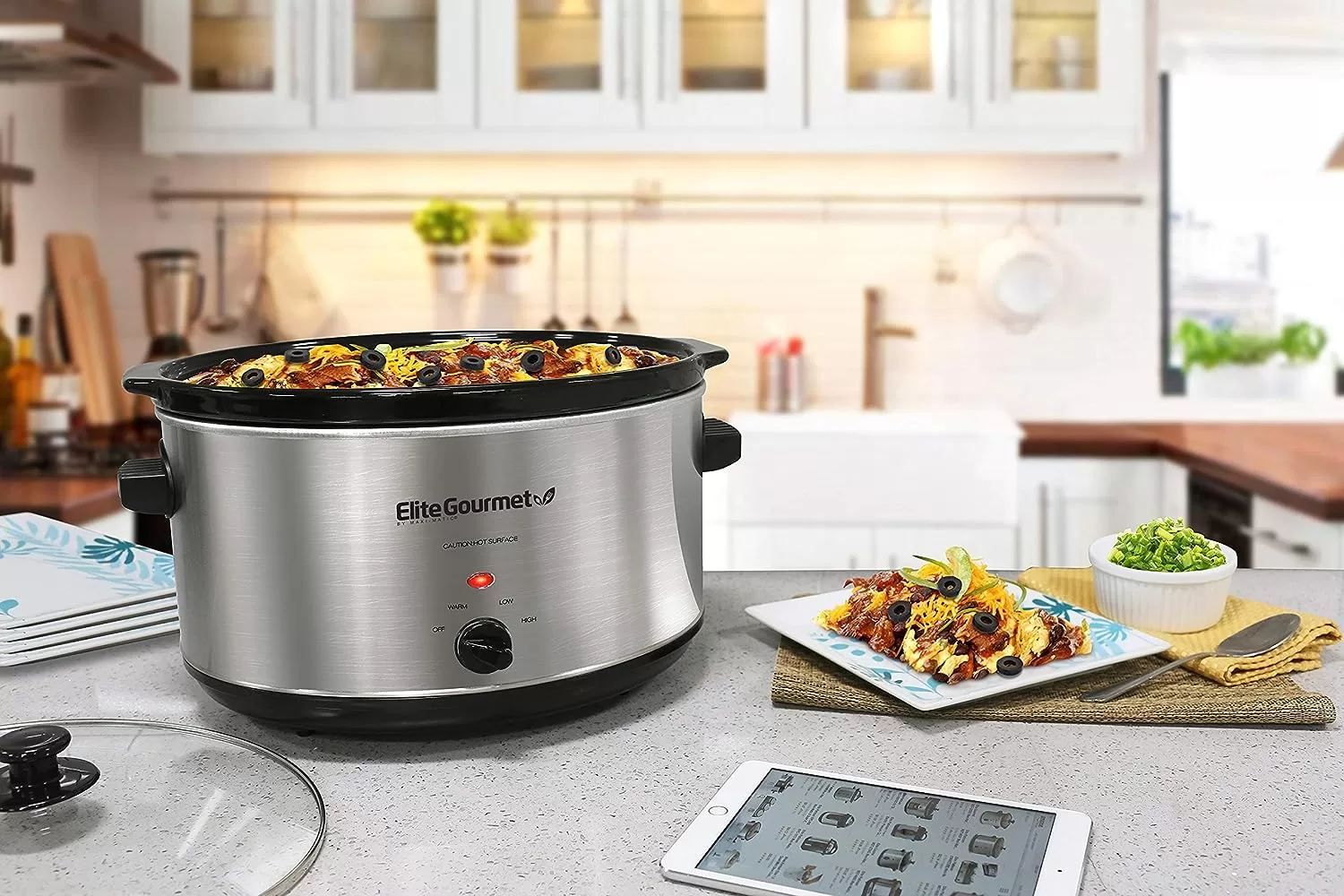 Elite Gourmet Stainless Steel Slow Cooker, 8.5 Quart,MST-900V