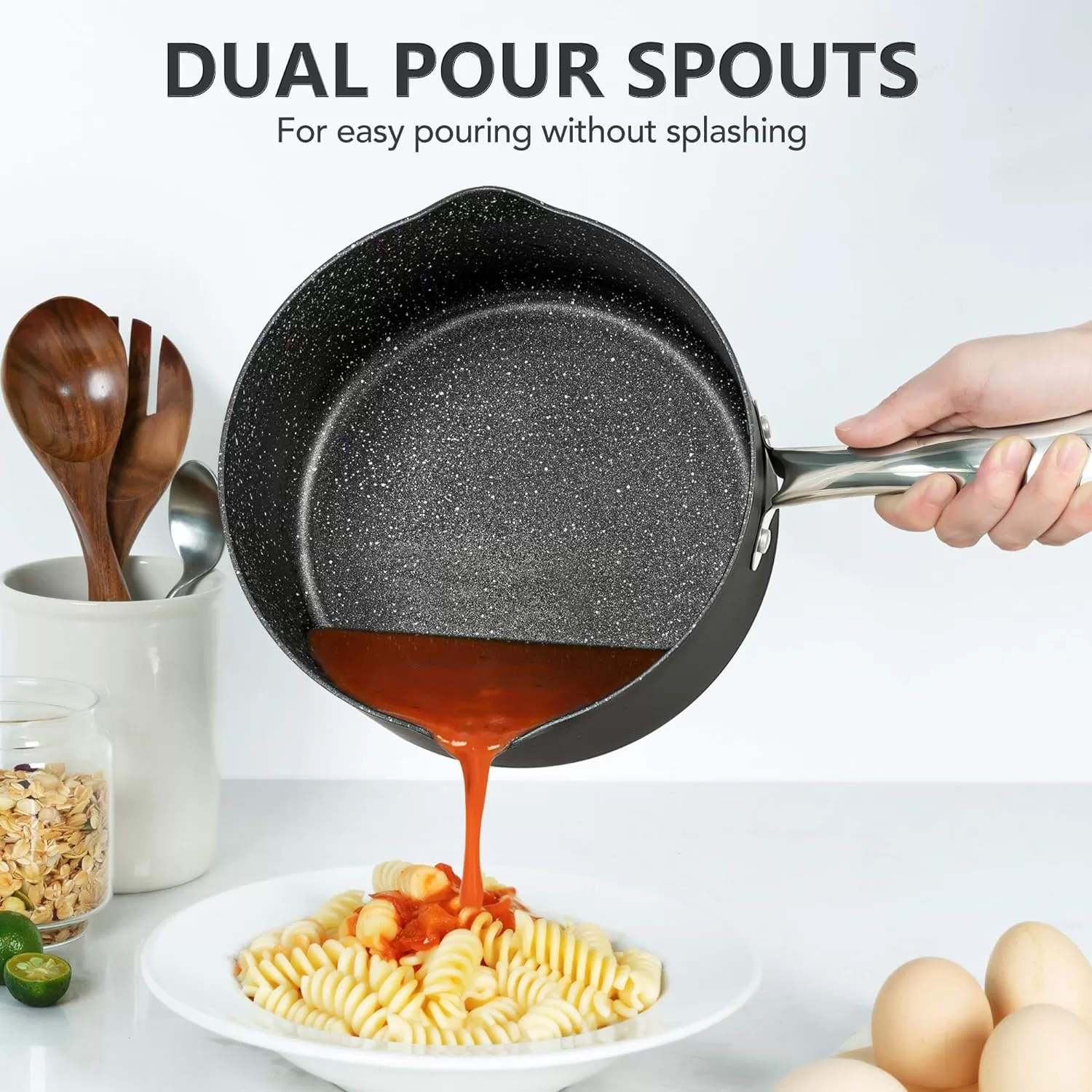 MICHELANGELO 3 Quart Saucepan with Lid, Hard Anodized Nonstick Sauce Pan - 3 Qt Sauce Pan