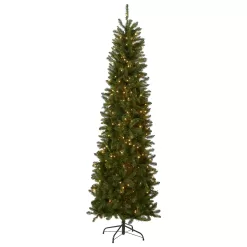 National Tree Company Artificial Pre-Lit Slim Christmas Tree, Green, Kingswood Fir, White Lights, Includes Stand, 6.5 Feet