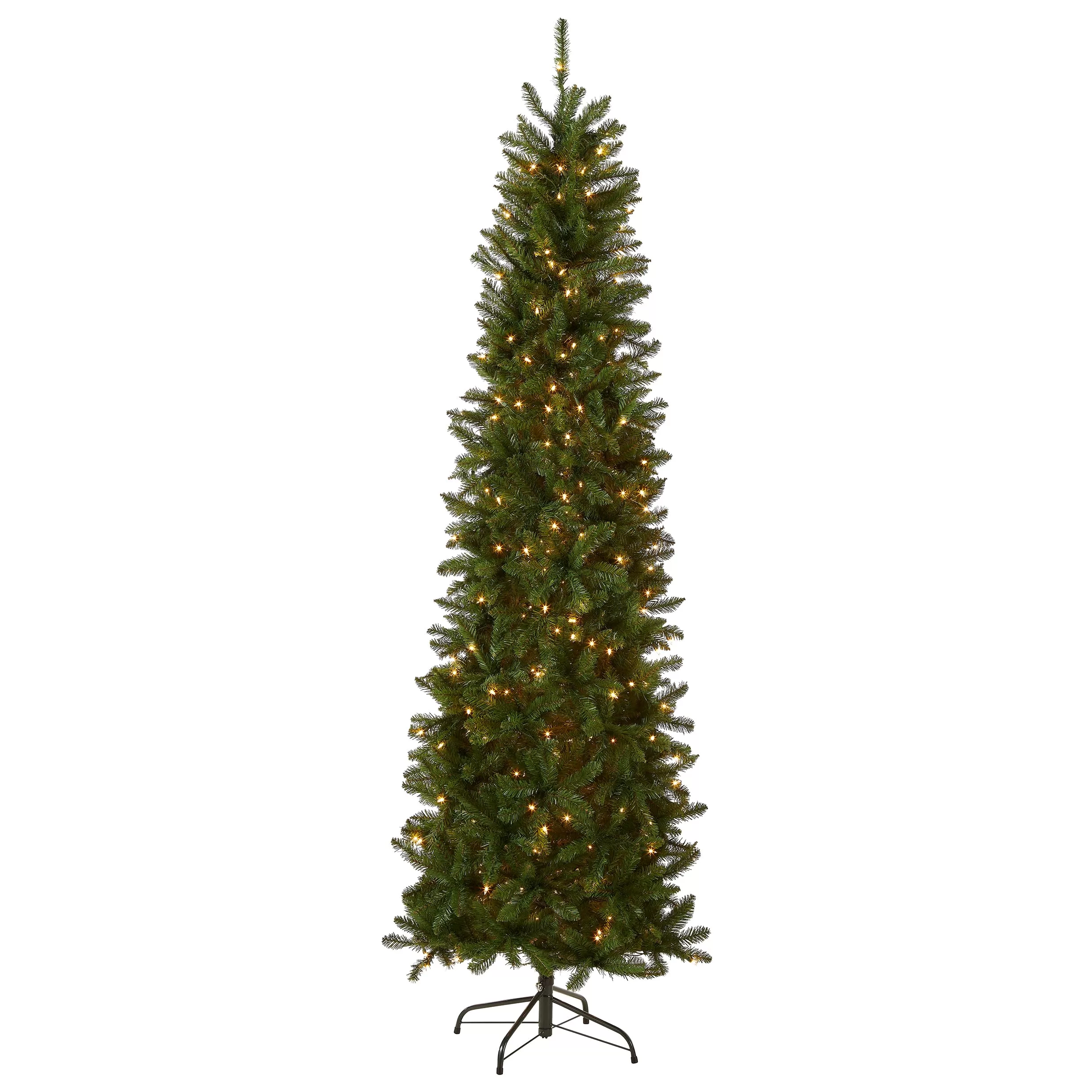 National Tree Company Artificial Pre-Lit Slim Christmas Tree, Green, Kingswood Fir, White Lights, Includes Stand, 6.5 Feet
