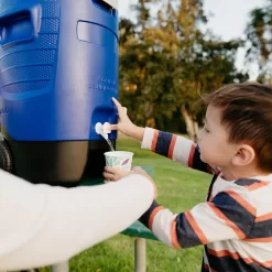 Igloo 5 Gallon Wheeled Portable Sports Cooler Water Beverage Dispenser with Flat Seat Lid, Blue