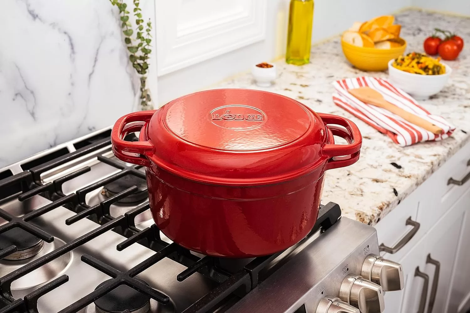 Lodge 7 Quart Essential Enameled Cast Iron Double Dutch Oven