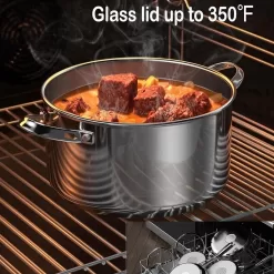 Cooks Standard Dutch Oven Casserole with Glass Lid, 7-Quart Classic Stainless Steel Stockpot, Silver