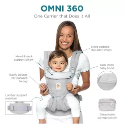 Ergobaby Omni 360 All-Position Baby Carrier for Newborn to Toddler with Lumbar Support (7-45 Pounds), Pure Black, 1 Count (Pack of 1)