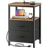 Huuger Nightstand with Charging Station, Side Table with Fabric Drawers, Rustic Brown
