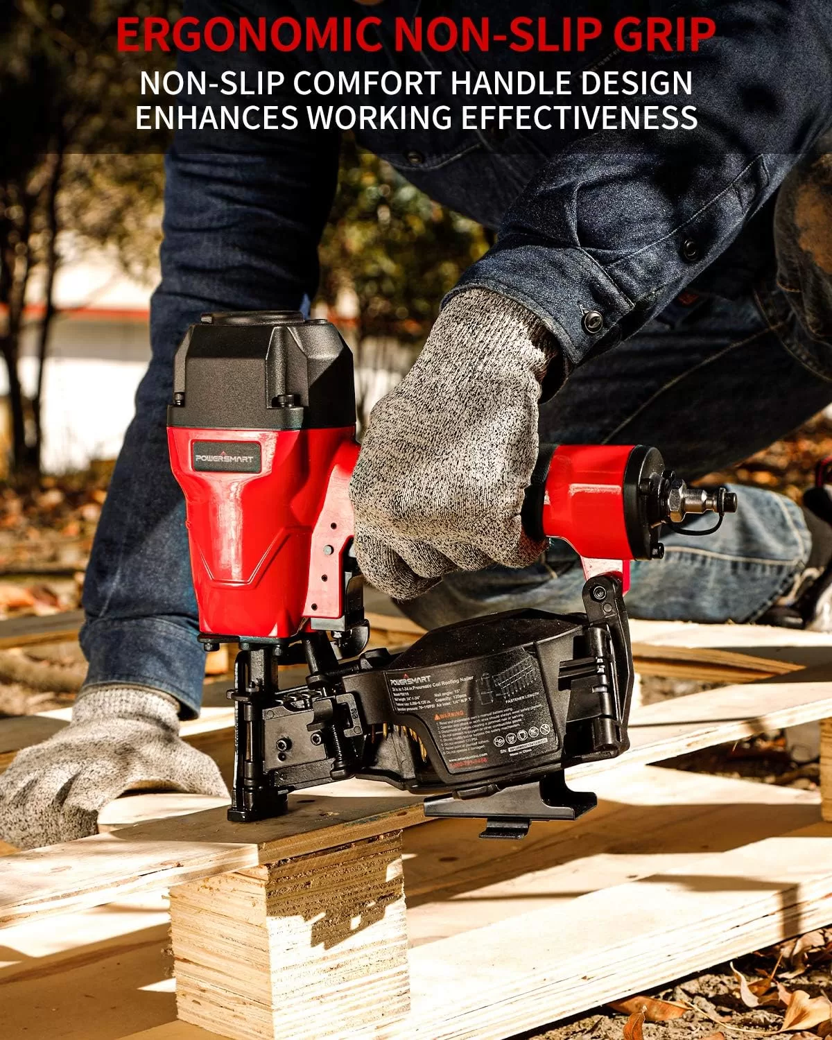 PowerSmart Roofing Nailer, 15 Degree Roofing Nail Gun with Safety Goggles